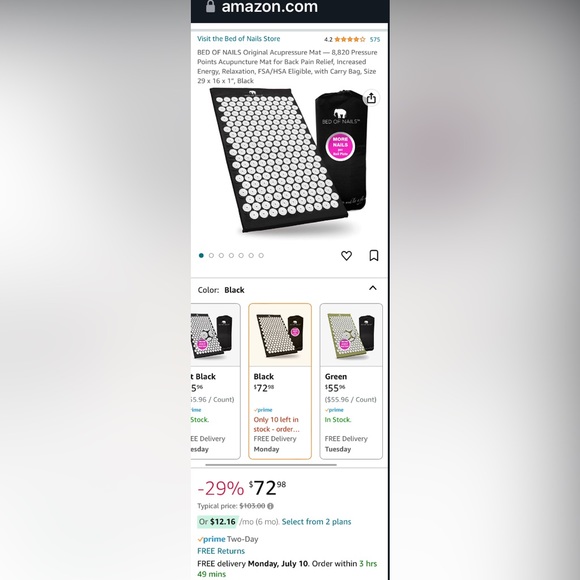 New In Box Accupressure Mat BED OF NAILS, 29x16x1” W/Carry Bag, 8,820 Points - Picture 5 of 9